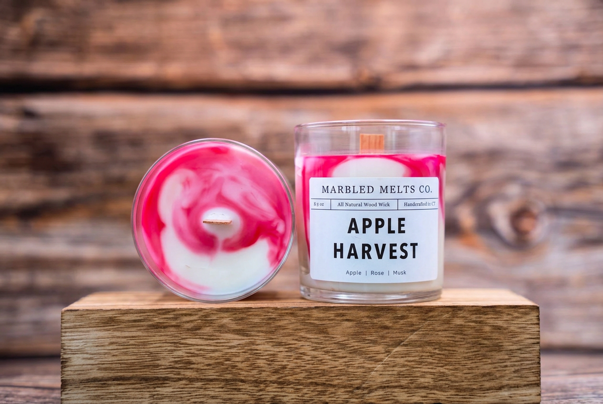 Apple Harvest front and wax detail on rustic wood